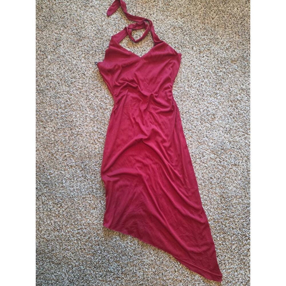 Charlotte Russe Burgundy Asymmetrical Halter Dress Size S